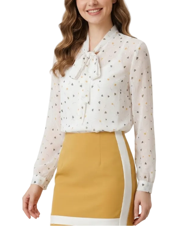 Timeless & Elegant  Long Sleeve Bow  V-neck Blouse for Women  - B13-TOP-121