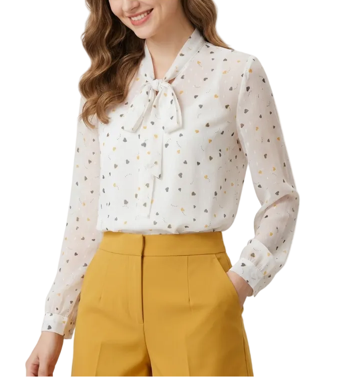 Timeless & Elegant  Long Sleeve Bow  V-neck Blouse for Women  - B13-TOP-121