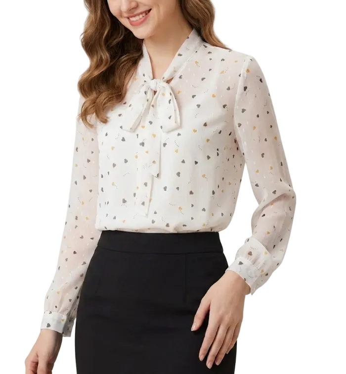Timeless & Elegant  Long Sleeve Bow  V-neck Blouse for Women  - B13-TOP-121
