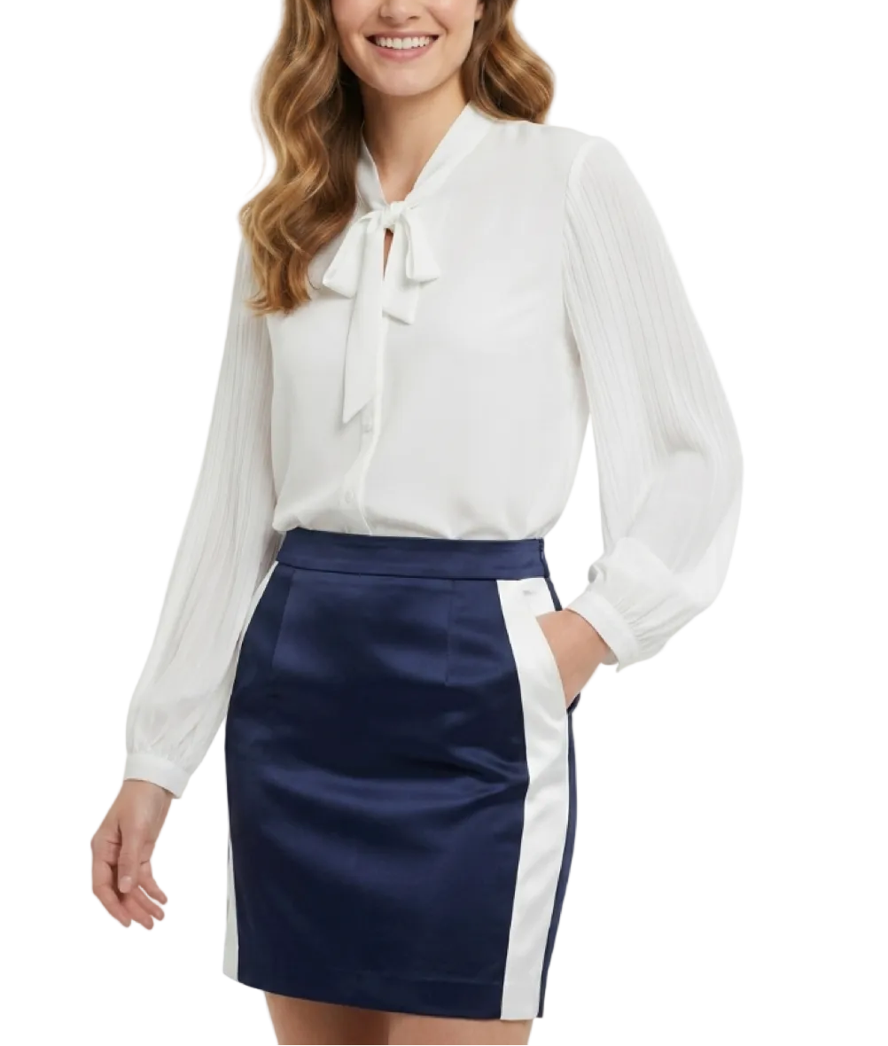 Timeless & Elegant  Long Sleeve Bow V-neck Chiffon Pullover Blouse for Women  - B13-TOP-107