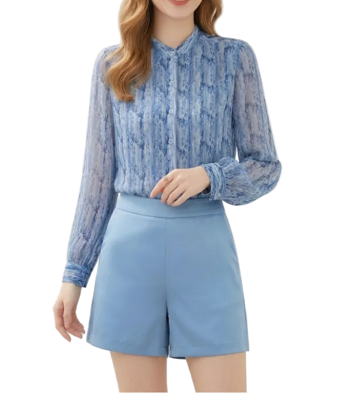 Timeless & Elegant Long Sleeve Button Front Chiffon Blouses for Women  - B13-TOP-76