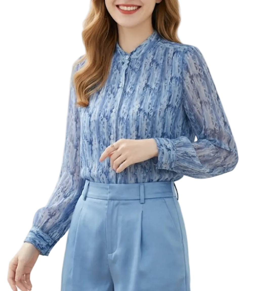 Timeless & Elegant Long Sleeve Button Front Chiffon Blouses for Women  - B13-TOP-76