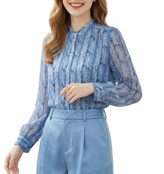 Timeless & Elegant Long Sleeve Button Front Chiffon Blouses for Women  - B13-TOP-76