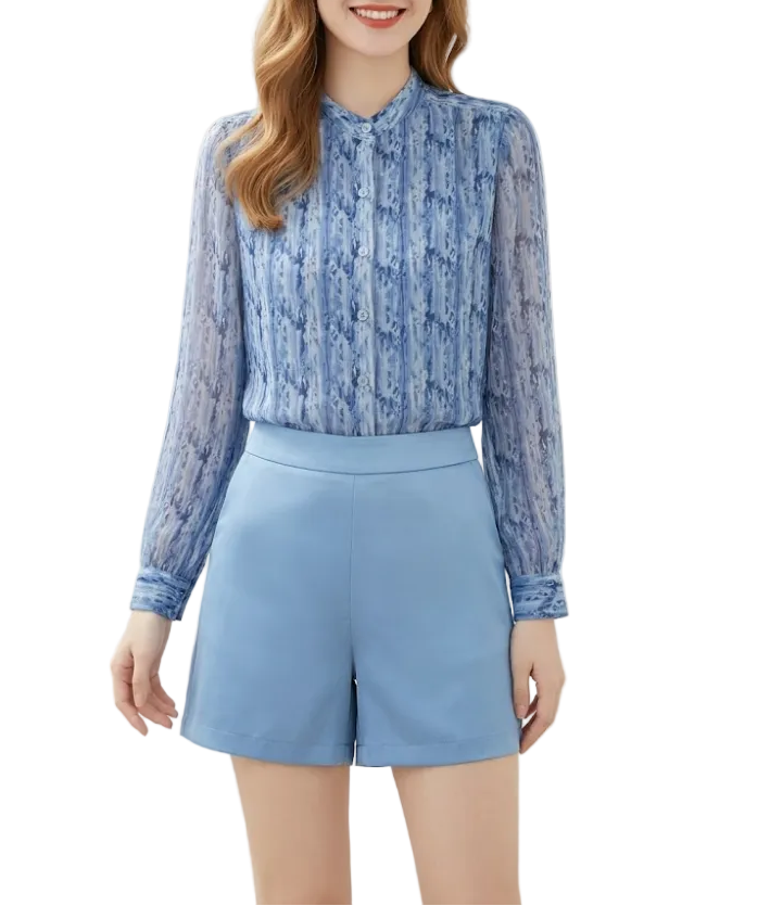 Timeless & Elegant Long Sleeve Button Front Chiffon Blouses for Women  - B13-TOP-76