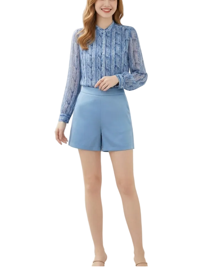 Timeless & Elegant Long Sleeve Button Front Chiffon Blouses for Women  - B13-TOP-76