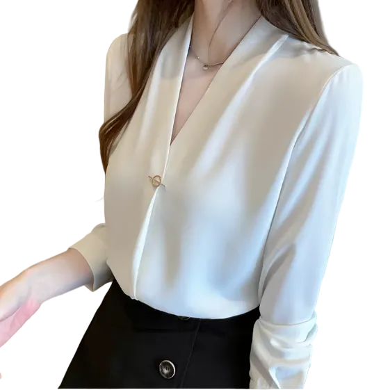 Timeless & Elegant Long Sleeve Chiffon V-Neck Blouses for Women  - B13-TOP-391