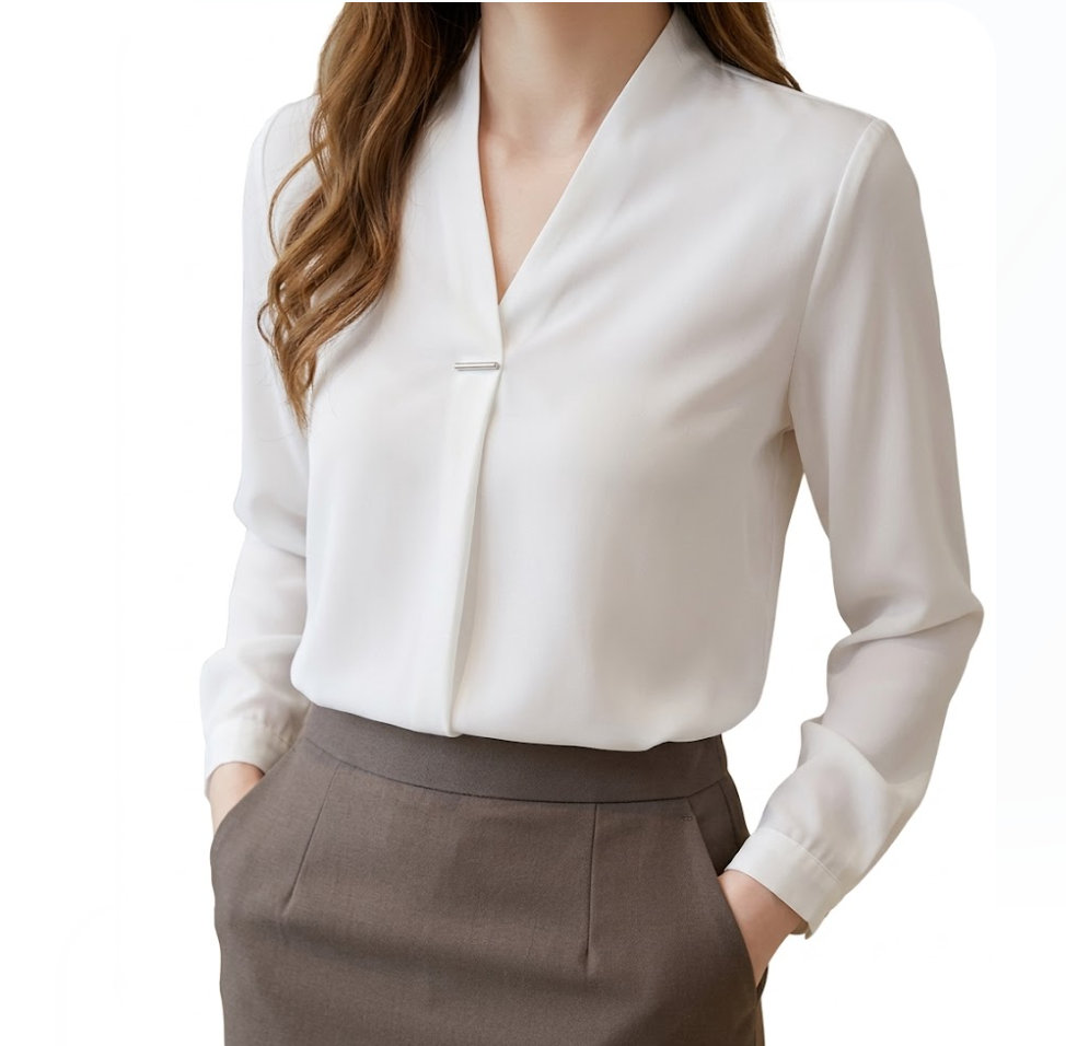 Timeless & Elegant Long Sleeve Chiffon V-Neck Blouses for Women  - B13-TOP-393