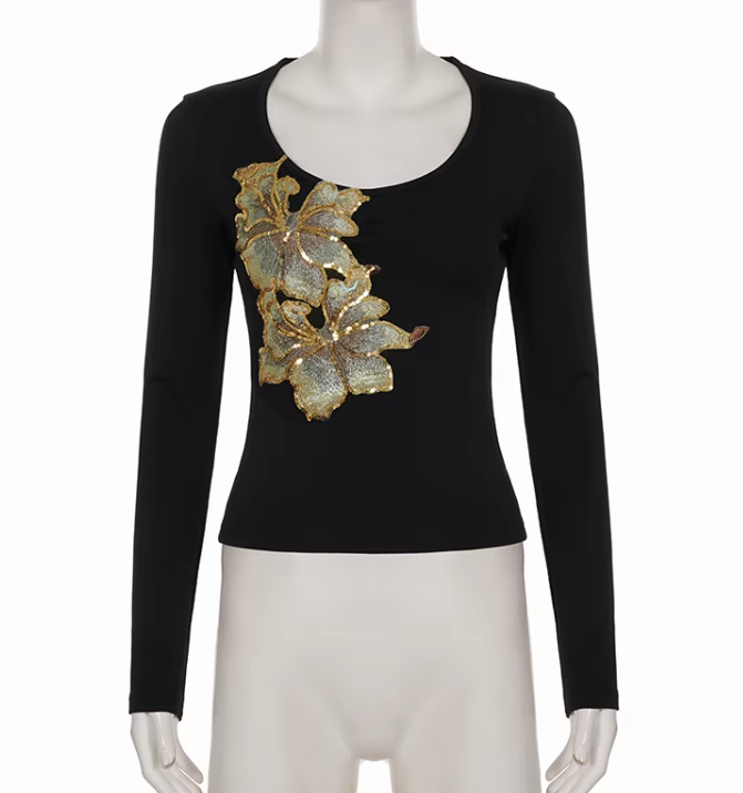 Trendy & Elegant Long Sleeve Embroidered O-neck Tops for Women - BP-B20 -TOP-241