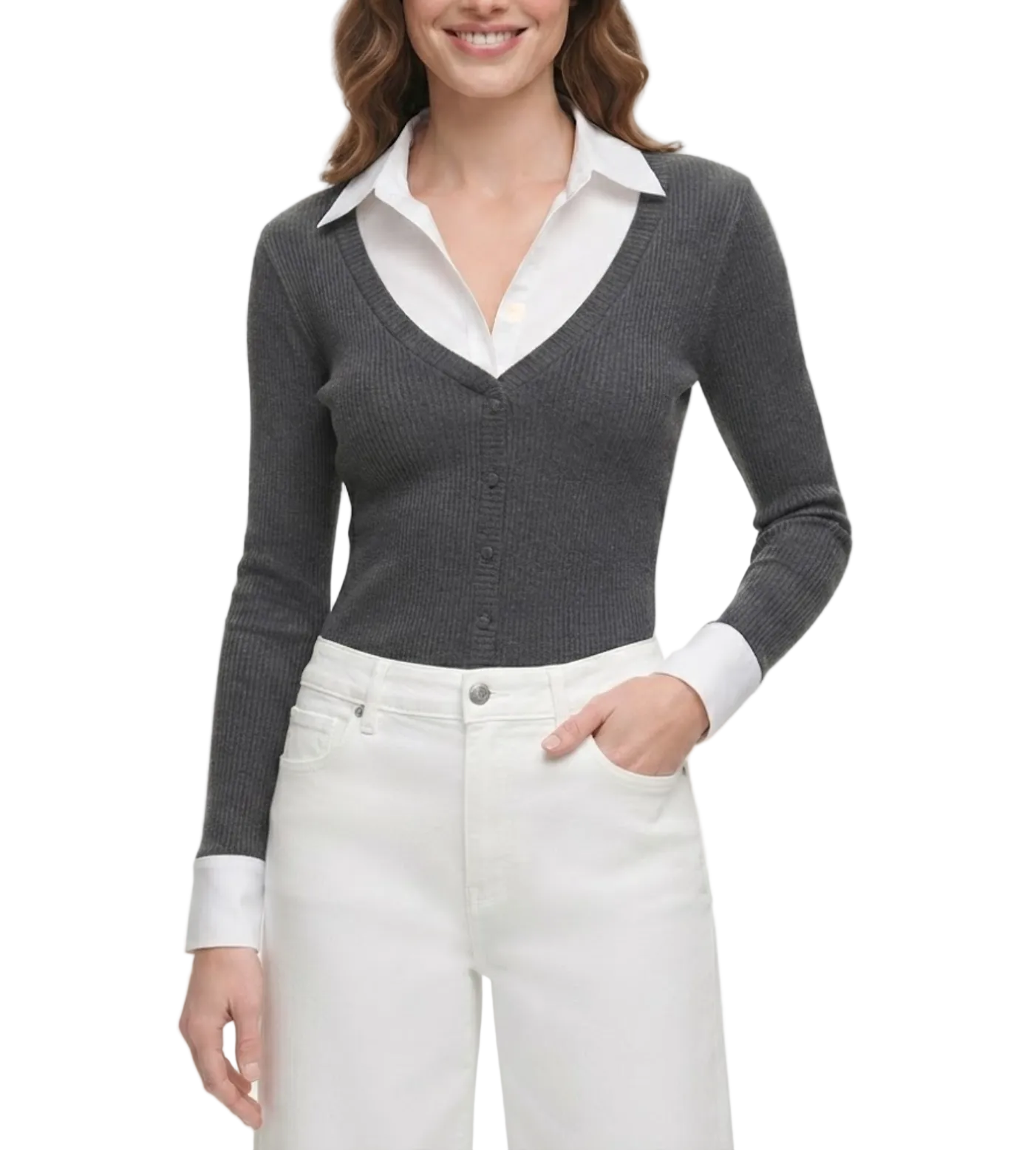 Timeless & Elegant Long Sleeve Faux Double Layer Blouse for Women - BP-B20 -TOP-264