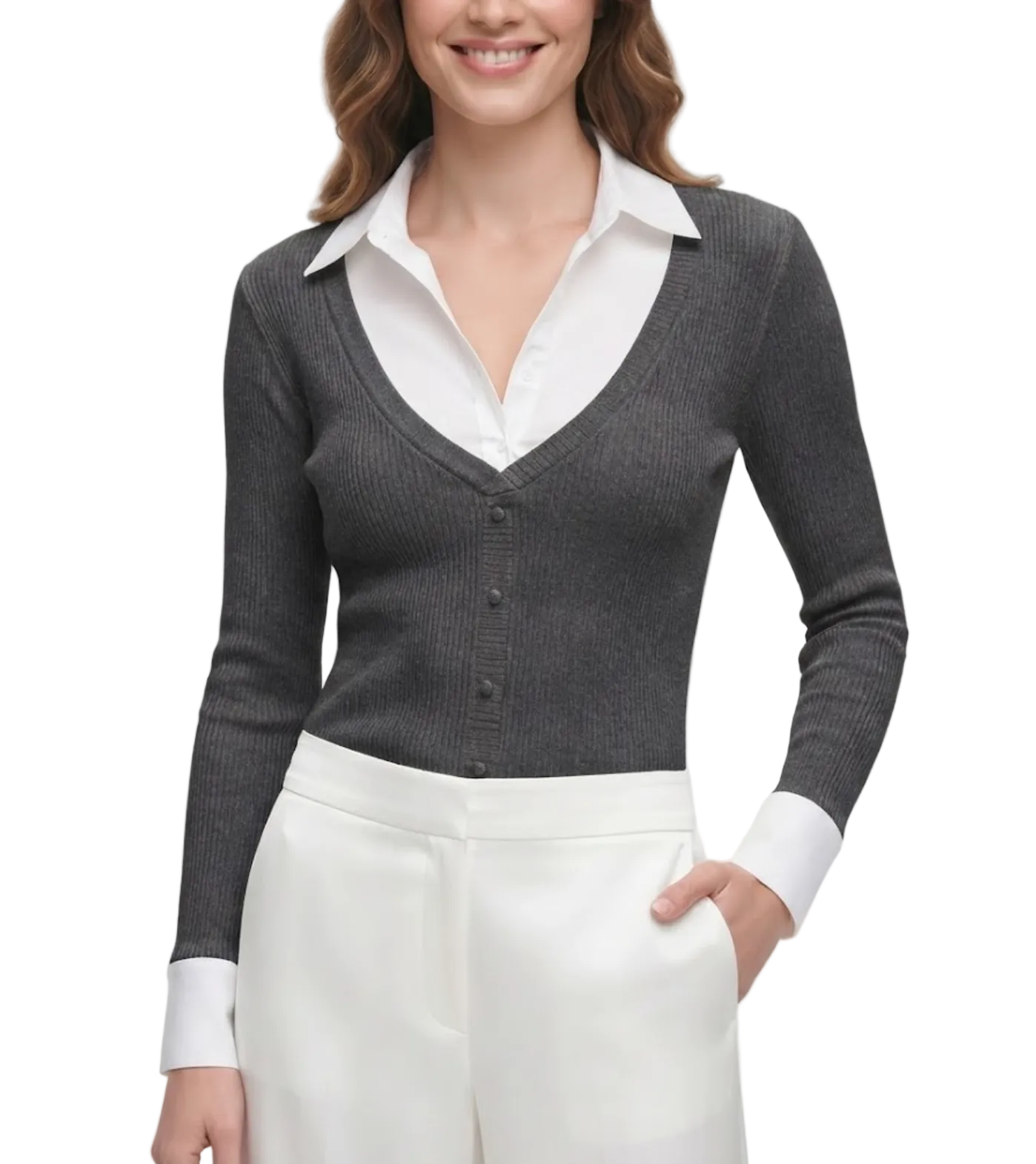 Timeless & Elegant Long Sleeve Faux Double Layer Blouse for Women - BP-B20 -TOP-264