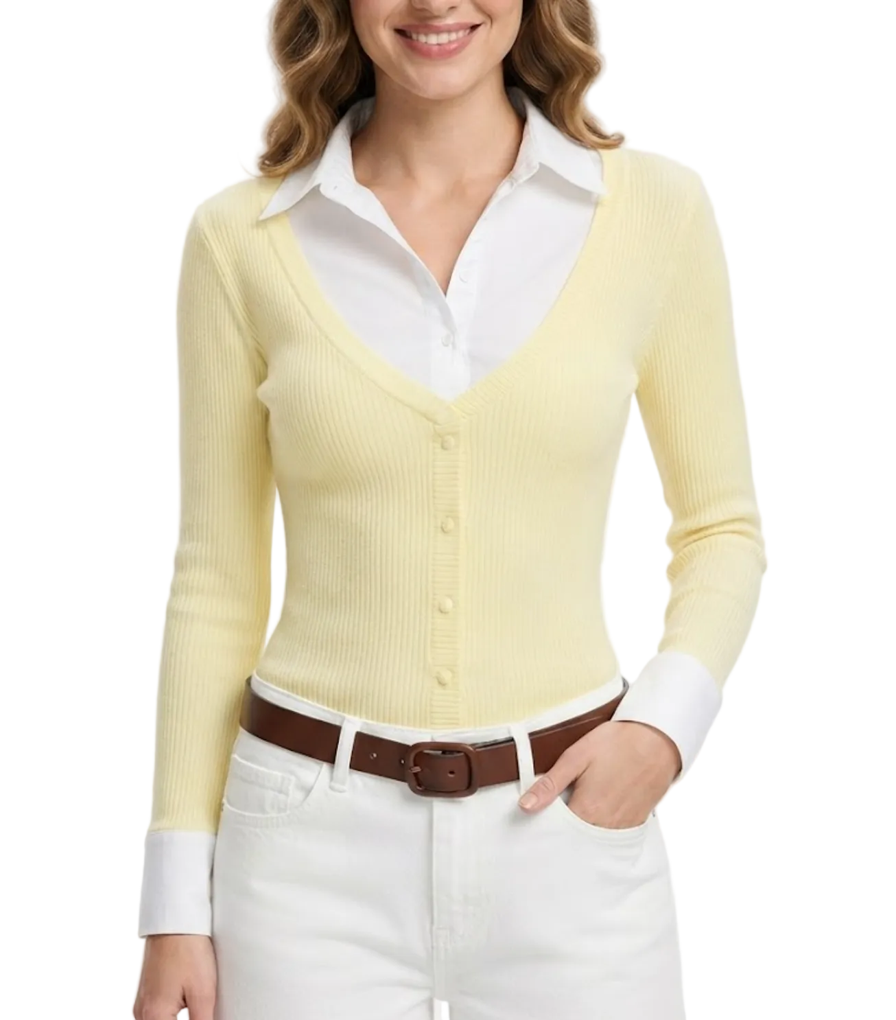 Timeless & Elegant Long Sleeve Faux Double Layer Blouse for Women - BP-B20 -TOP-264