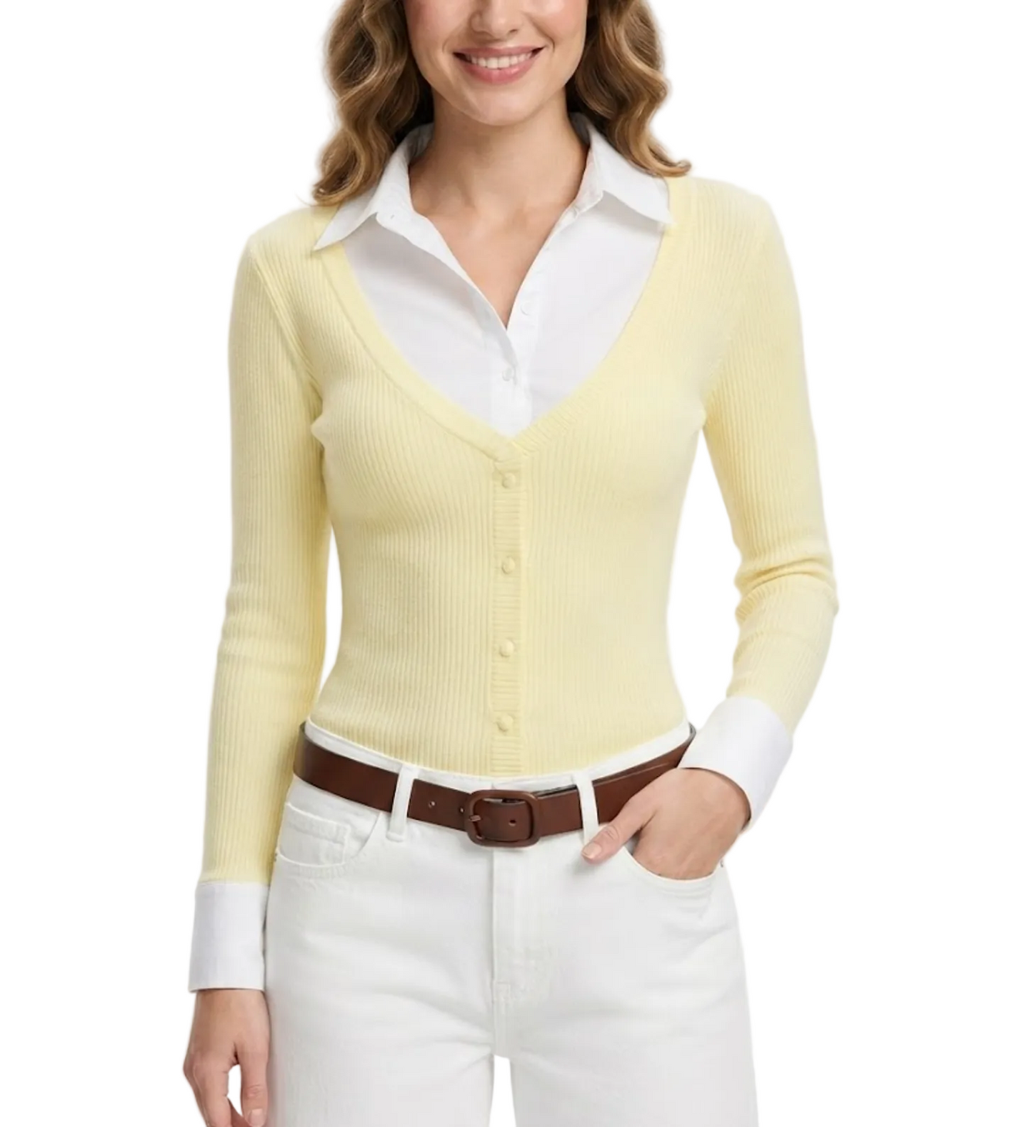 Timeless & Elegant Long Sleeve Faux Double Layer Blouse for Women - BP-B20 -TOP-264