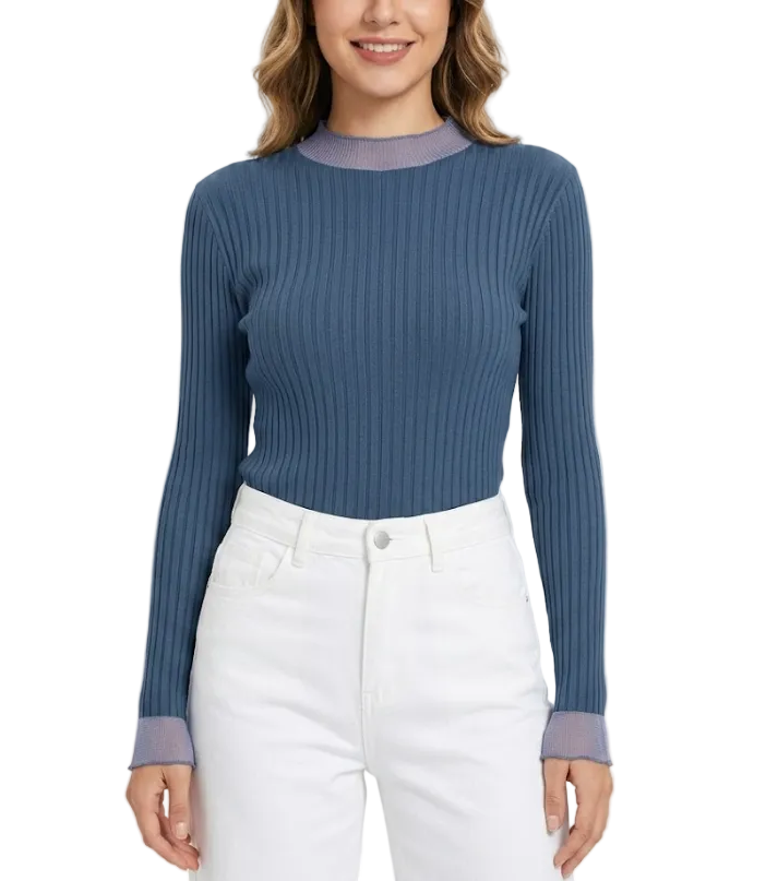 Timeless & Elegant Long Sleeve Laced Ribbed Blouses  - B1-TOP-V187