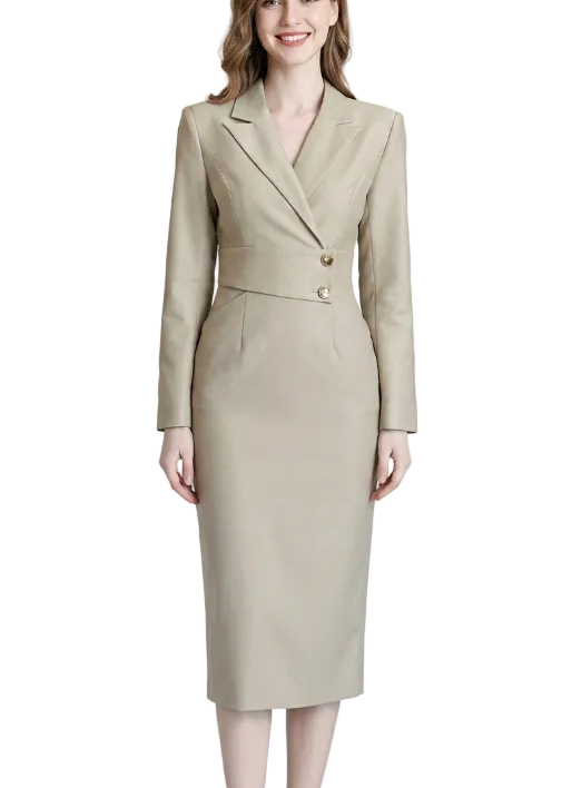 Timeless & Elegant Long Sleeve Lapel Neck Slim Waist Professional & Versatile Dresses  - B4-DRESS-B359