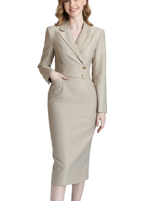 Timeless & Elegant Long Sleeve Lapel Neck Slim Waist Professional & Versatile Dresses  - B4-DRESS-B359