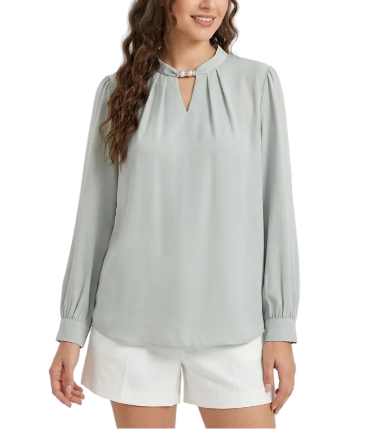 Timeless & Elegant  Long Sleeve O-neck Quality Chiffon Pullover Blouse for Women  - B13-TOP-112