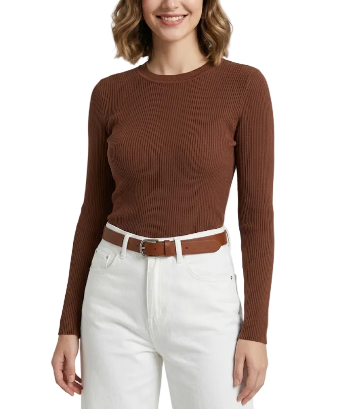 Timeless & Elegant Long Sleeve Round Neck Ribbed Blouses - B1-TOP-V131