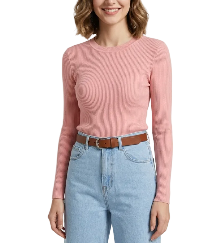 Timeless & Elegant Long Sleeve Round Neck Ribbed Blouses - B1-TOP-V131