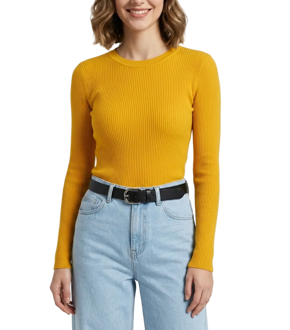 Timeless & Elegant Long Sleeve Round Neck Ribbed Blouses - B1-TOP-V131