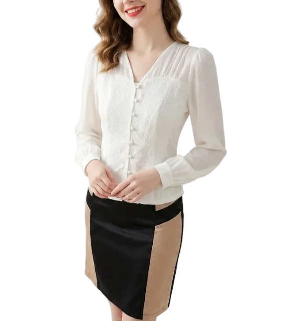 Timeless & Elegant Long Sleeve Slim-Fit Blouse for Women  - B13-TOP-118