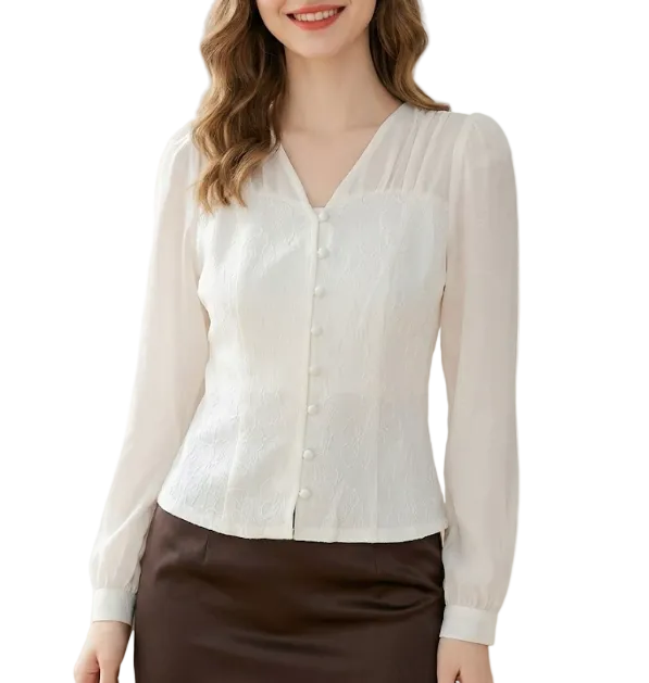 Timeless & Elegant Long Sleeve Slim-Fit Blouse for Women  - B13-TOP-118