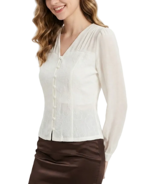 Timeless & Elegant Long Sleeve Slim-Fit Blouse for Women  - B13-TOP-118
