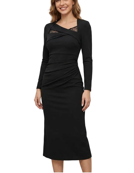 Timeless & Elegant Long Sleeve Slim Waist Versatile Black Dresses  - B4-DRESS-B396
