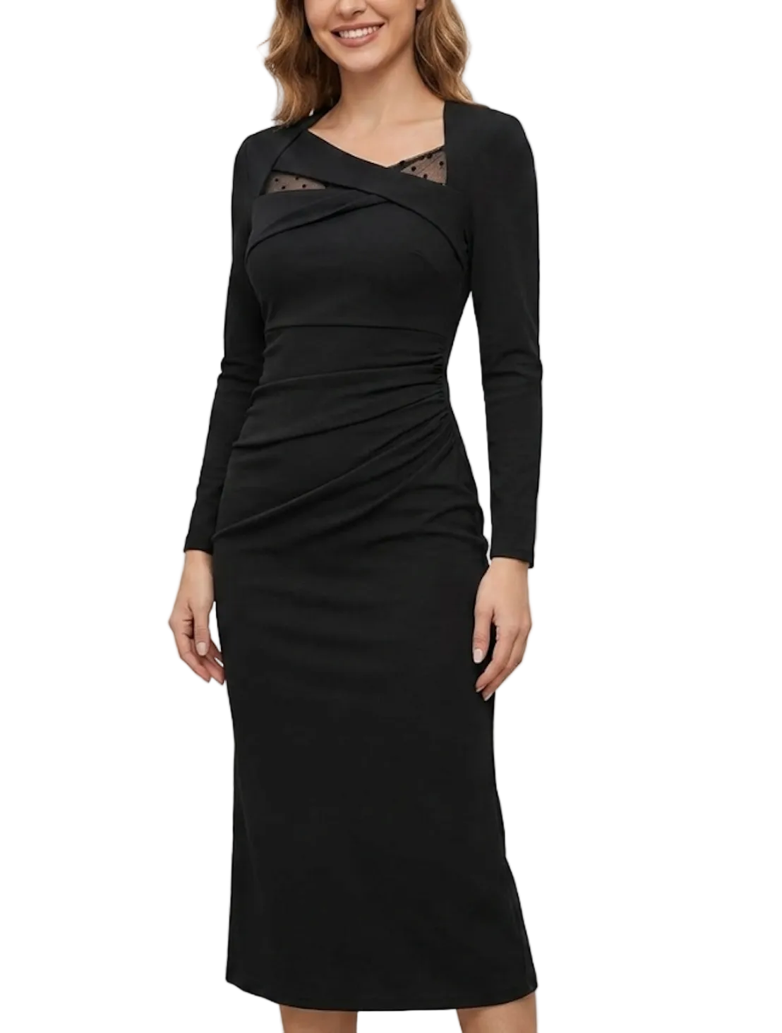 Timeless & Elegant Long Sleeve Slim Waist Versatile Black Dresses  - B4-DRESS-B396