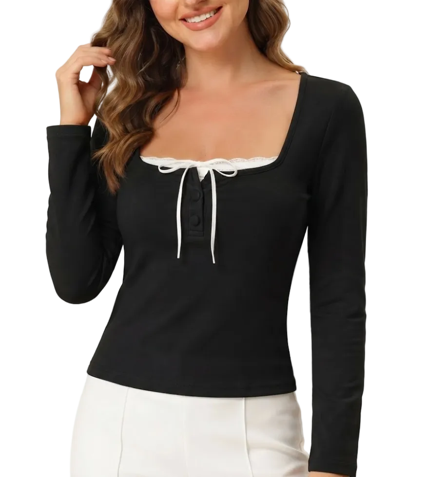 Timeless & Elegant Long Sleeve Square-neck Tops for Women - BP-B20 -TOP-105
