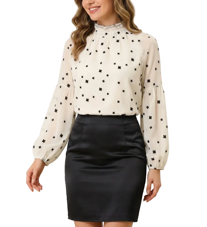 Timeless & Elegant Long Sleeve  Turtleneck Chiffon Blouse for Women  - B13-TOP-213