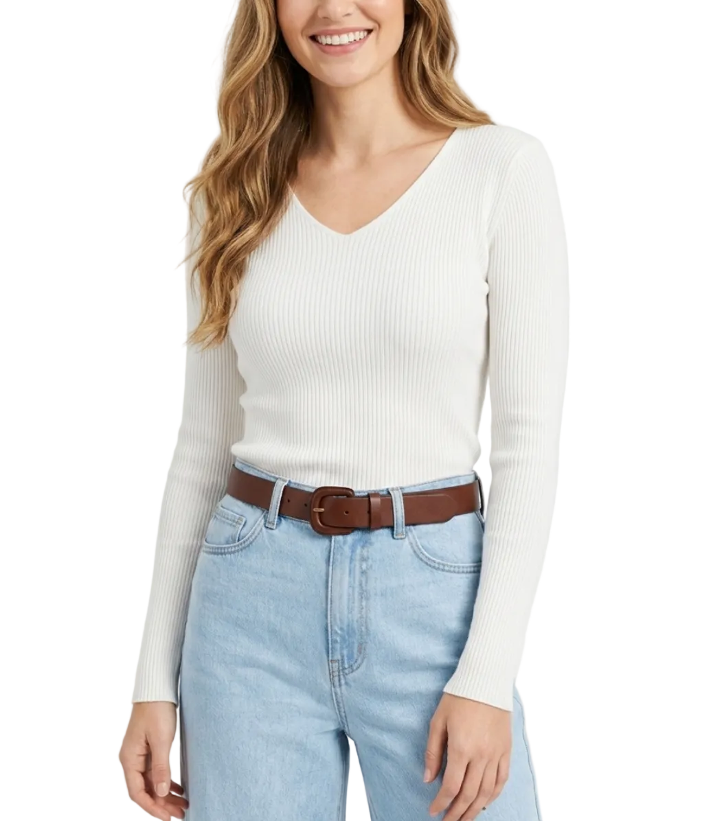 Timeless & Elegant Long Sleeve V Neck Ribbed Blouses - B1-TOP-V201