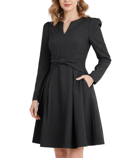 Timeless & Elegant Long Sleeve Versatile Black Short Dresses  - B4-DRESS-B381