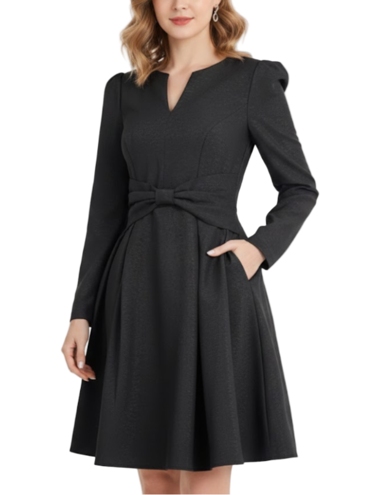 Timeless & Elegant Long Sleeve Versatile Black Short Dresses  - B4-DRESS-B381