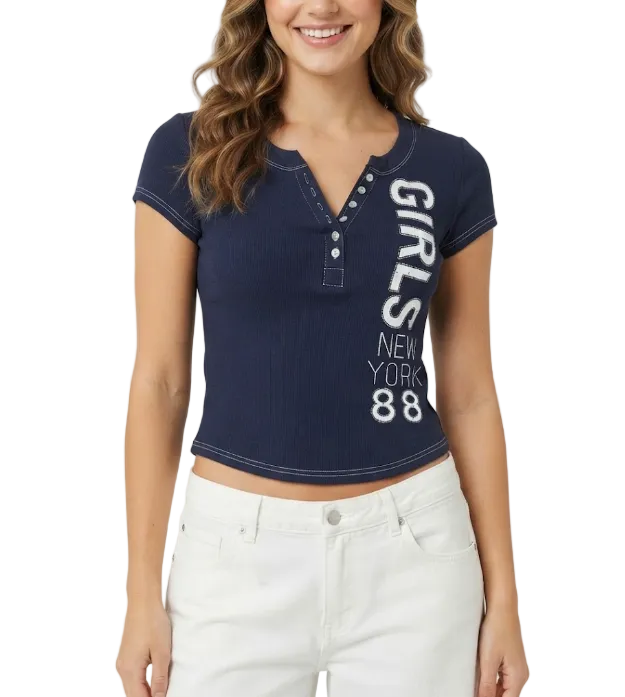 Timeless & Elegant  Round-neck Button Front Short Sleeve Tops for Women - BP-B20 -TOP-219