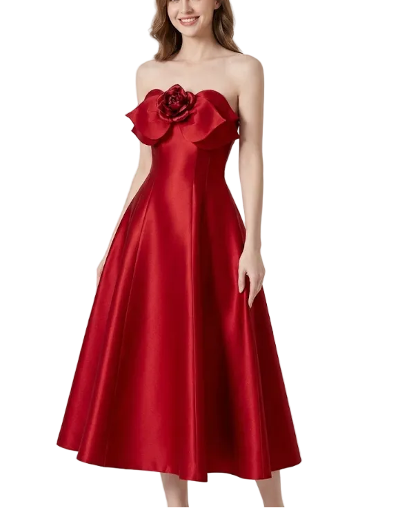Timeless & Elegant Satin-Silk Strapless a Line Prom Dress Evening Dresses  - B4-DRESS-B373