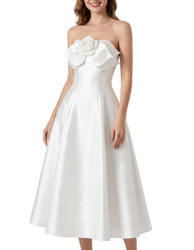 Timeless & Elegant Satin-Silk Strapless a Line Prom Dress Evening Dresses  - B4-DRESS-B373