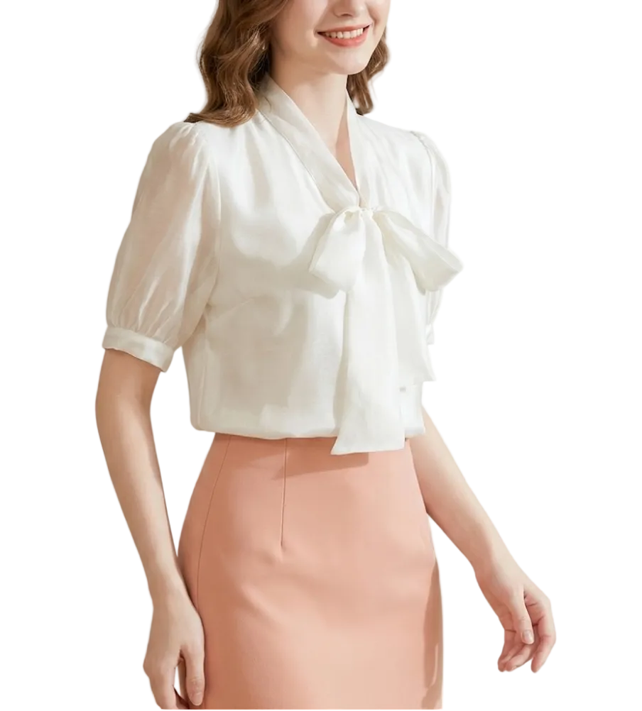 Timeless & Elegant Short Puff Sleeve Blouses for Women  - B13-TOP-401