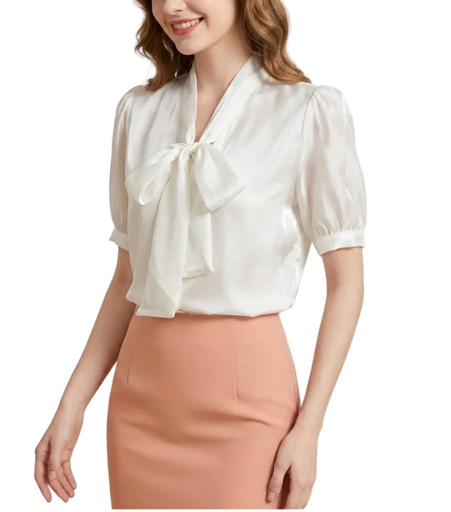 Timeless & Elegant Short Puff Sleeve Blouses for Women  - B13-TOP-401