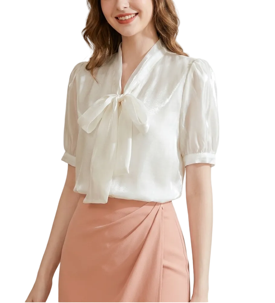 Timeless & Elegant Short Puff Sleeve Blouses for Women  - B13-TOP-401