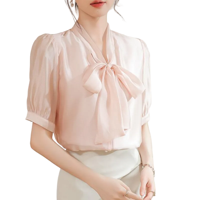 Timeless & Elegant Short Puff Sleeve Blouses for Women  - B13-TOP-401