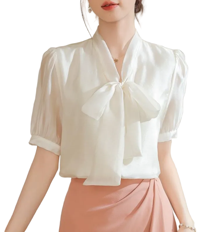 Timeless & Elegant Short Puff Sleeve Blouses for Women  - B13-TOP-401