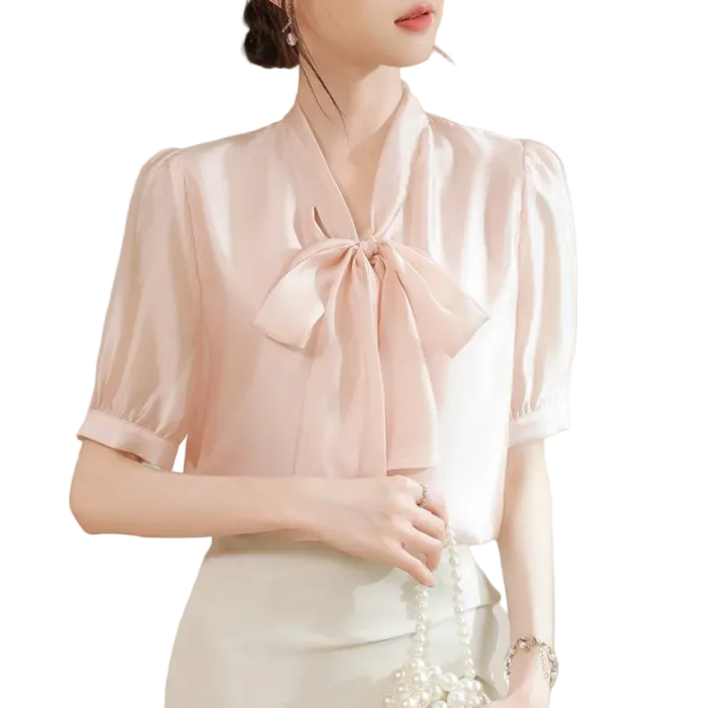 Timeless & Elegant Short Puff Sleeve Blouses for Women  - B13-TOP-401