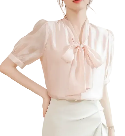 Timeless & Elegant Short Puff Sleeve Blouses for Women  - B13-TOP-401