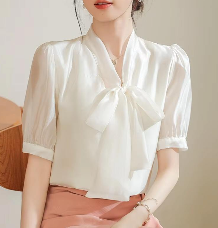 Timeless & Elegant Short Puff Sleeve Blouses for Women  - B13-TOP-401