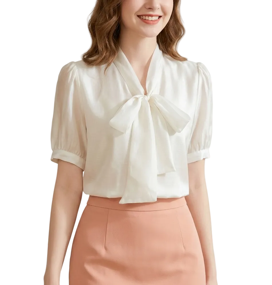 Timeless & Elegant Short Puff Sleeve Blouses for Women  - B13-TOP-401
