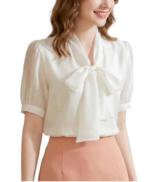 Timeless & Elegant Short Puff Sleeve Blouses for Women  - B13-TOP-401