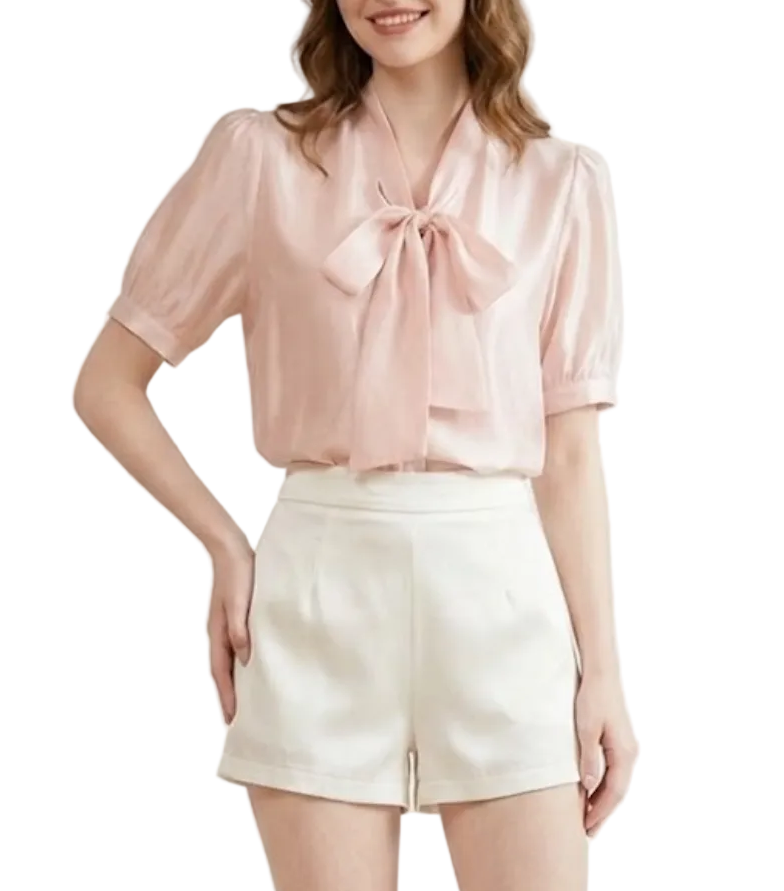 Timeless & Elegant Short Puff Sleeve Blouses for Women  - B13-TOP-401
