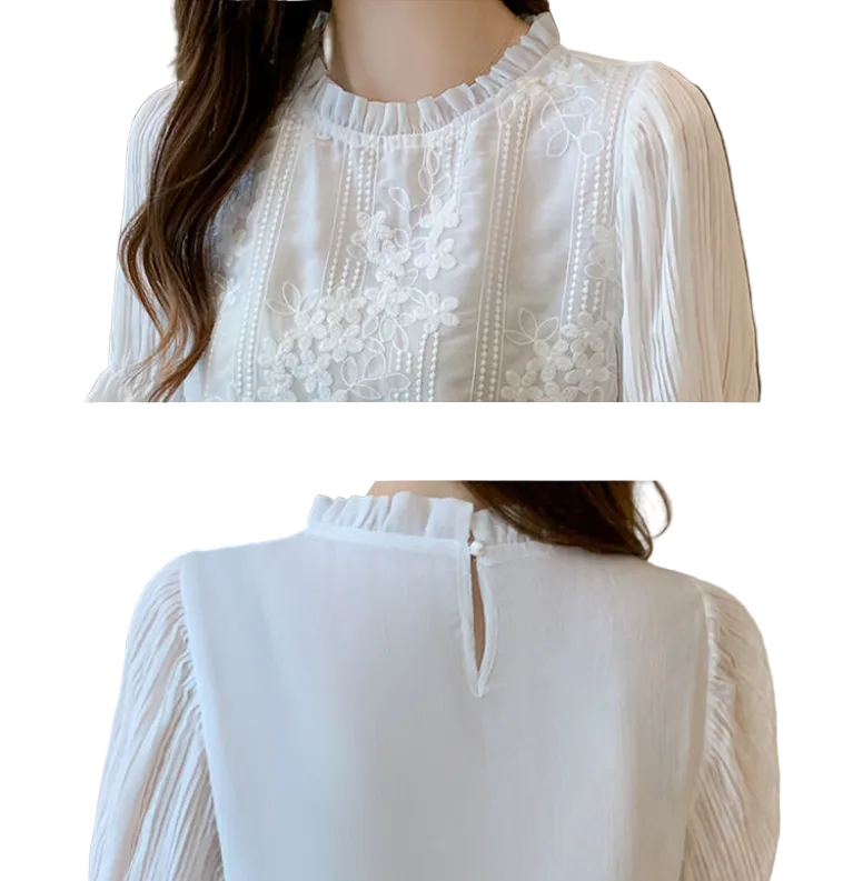 Timeless & Elegant Short Puff Sleeve Embroidered Blouses for Women  - B13-TOP-413