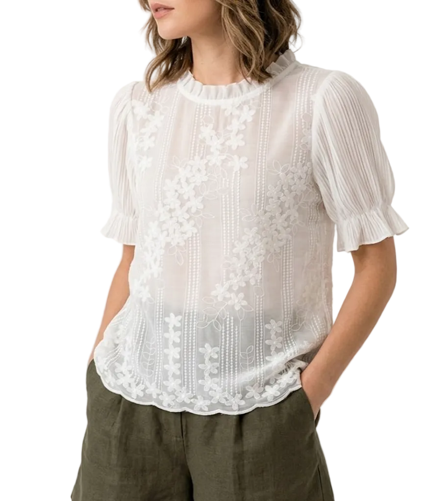Timeless & Elegant Short Puff Sleeve Embroidered Blouses for Women  - B13-TOP-413