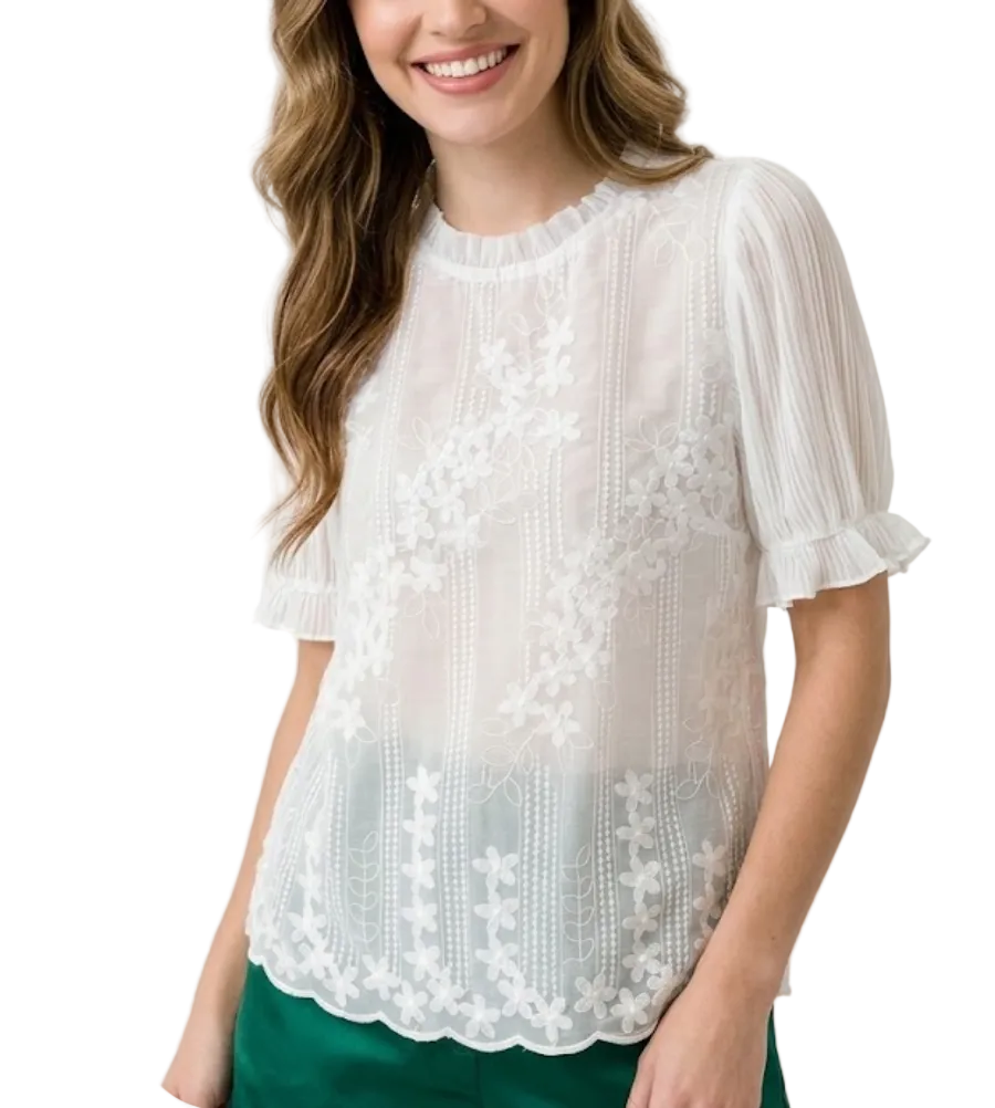 Timeless & Elegant Short Puff Sleeve Embroidered Blouses for Women  - B13-TOP-413